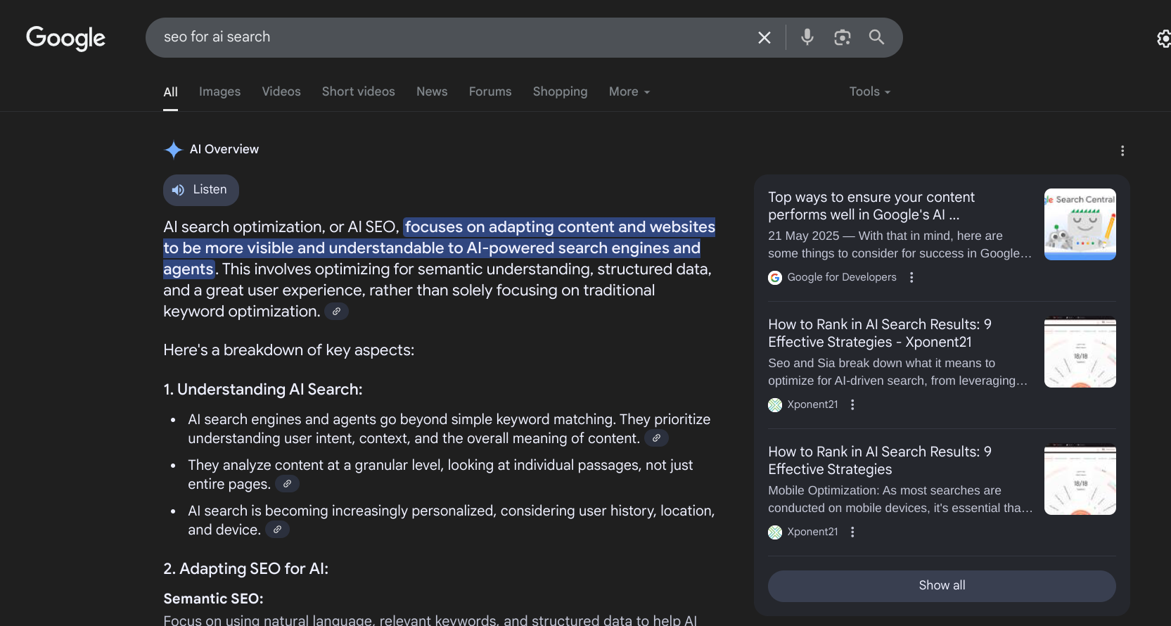 Example AI Overview result Screenshot – Google AI Overview example