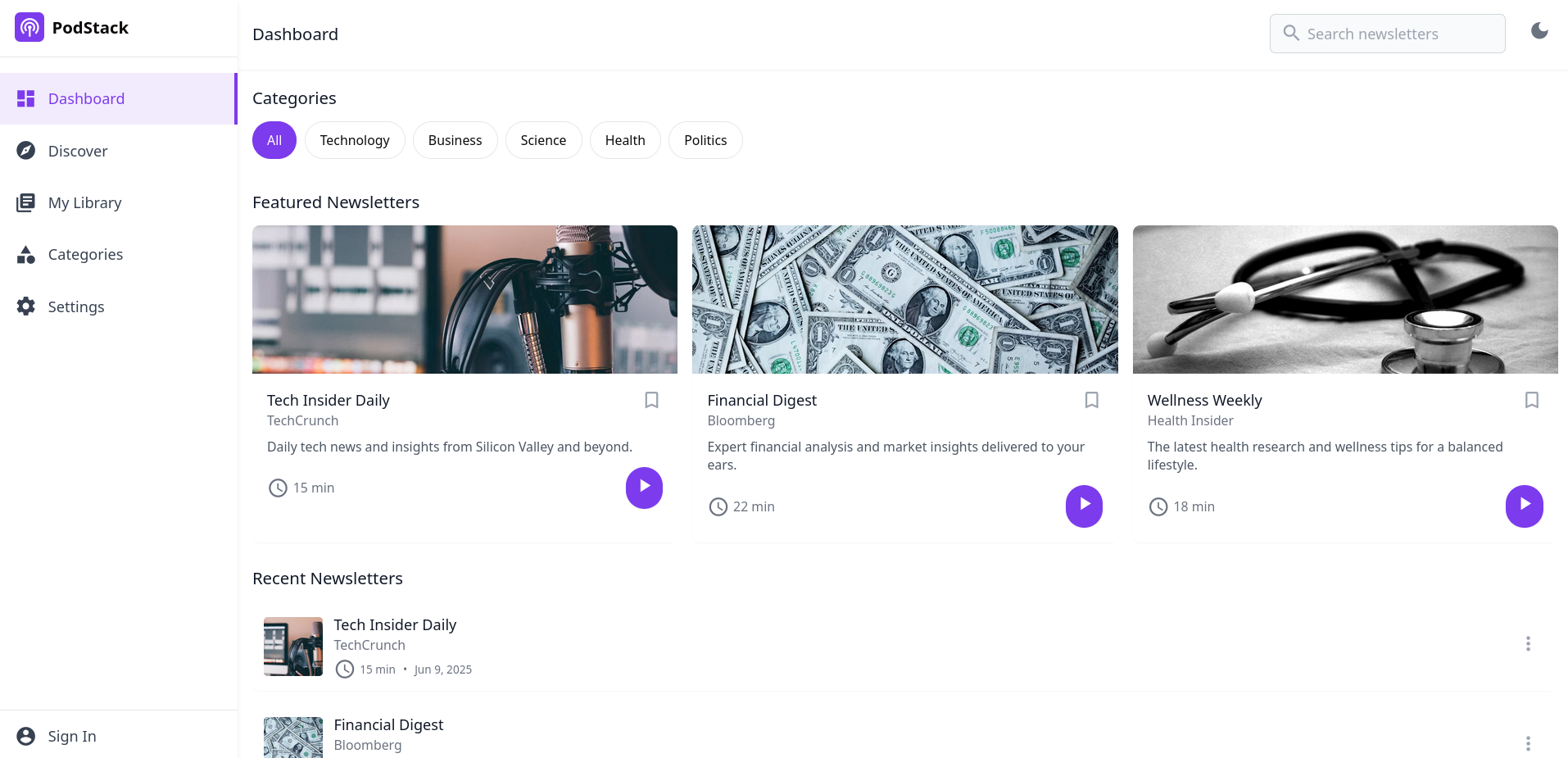 Cover image for Podstack: Turning Newsletters Into Podcasts